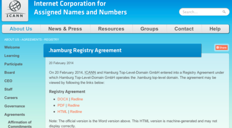 Startseite der "Internet Corporation for Assigned Names and Numbers" (ICANN)